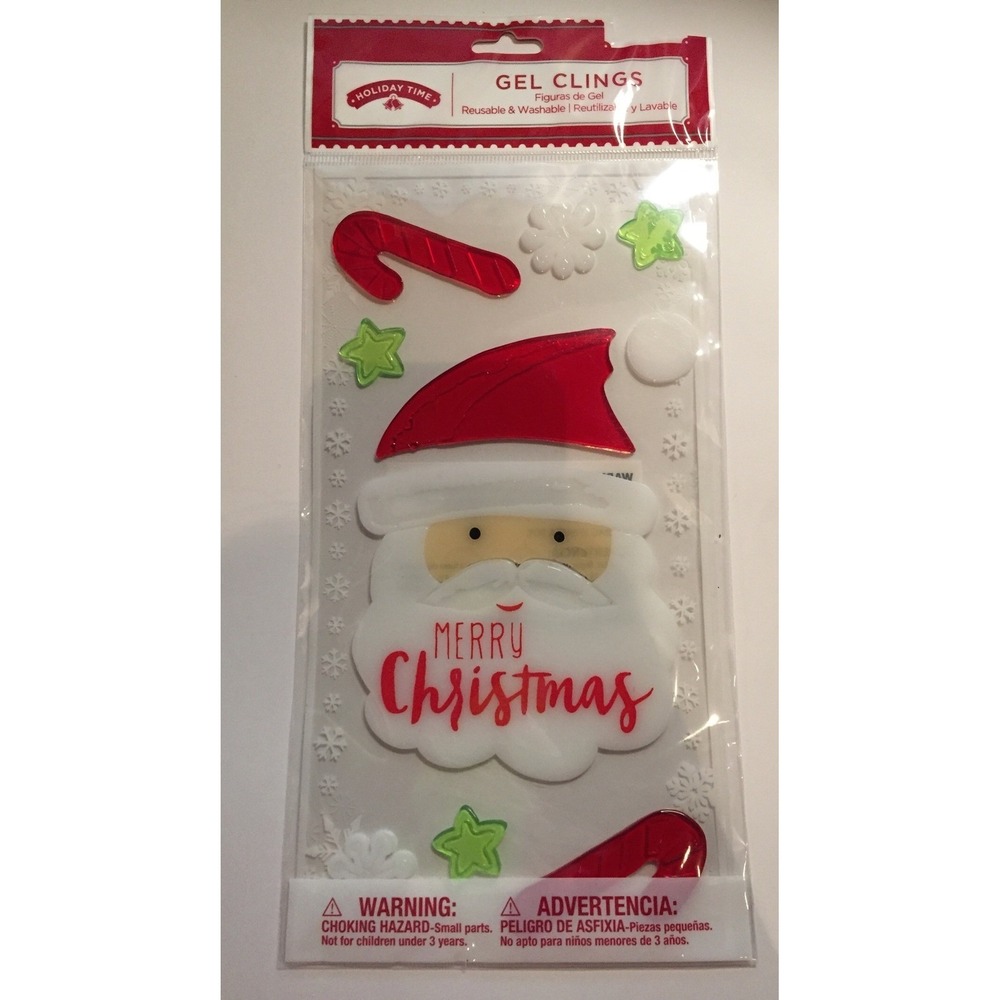NEW Merry Christmas Santa Claus  Candy Canes Snow window Gel Clings 10 pc Decor!